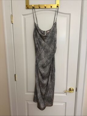 re:named Black & White Speckle Cowl Satin Midi Dress